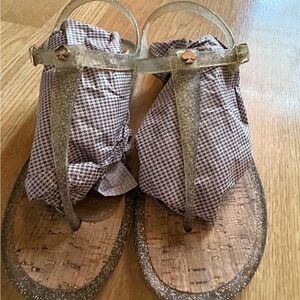 kate spade Yari Gold Glitter jelly T-Strap Sandals